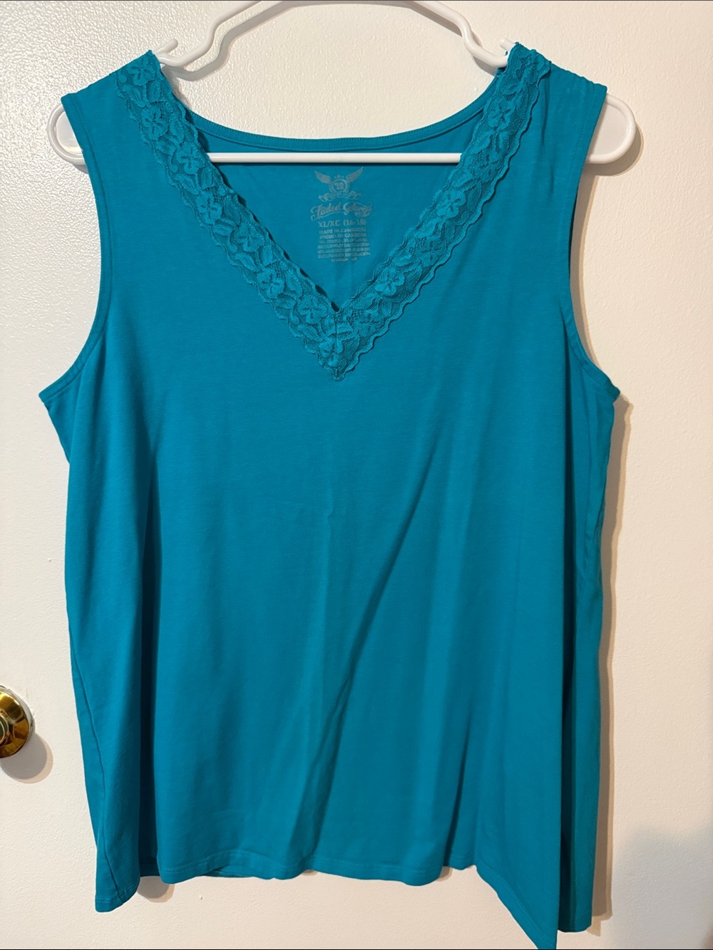 Faded Glory Teal Lace-Trim V-Neck Tank